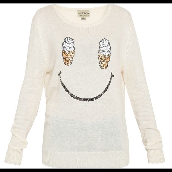 Wildfox sequin Ice cream cone smile soft serve smiley face cream sweater - Picture 8 of 8